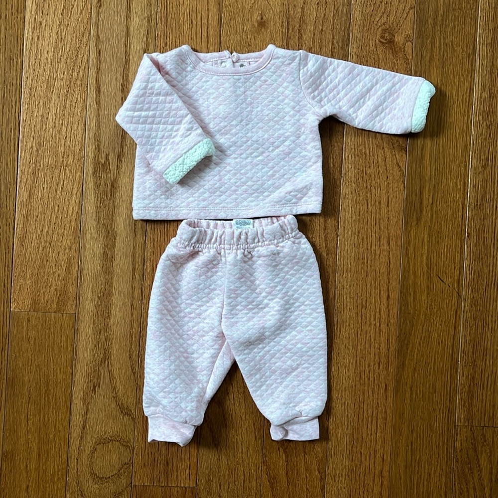 Pink quilted look sweatsuit for baby girl